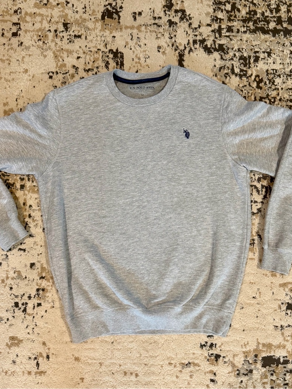 U.S. Polo Assn. Men's Heather Light Gray Crewneck Sweater with Navy Logo